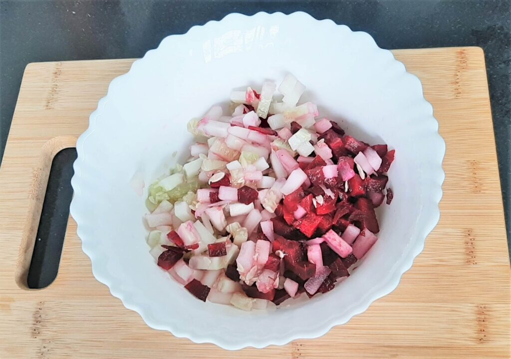 Chopped cucumber and beet