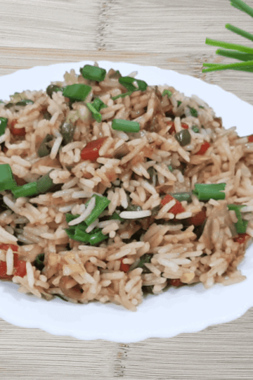 Veg fried rice in a plate