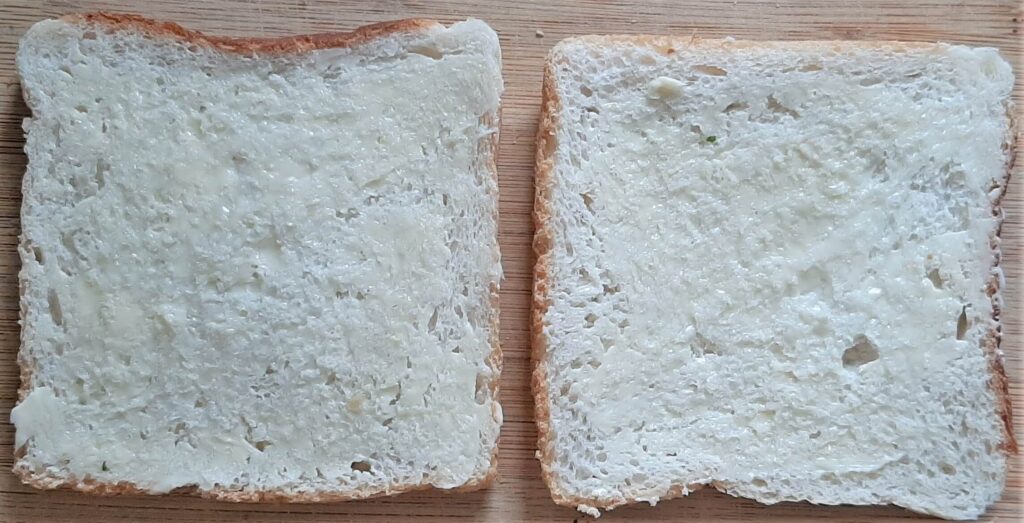 butter on bread for toastie