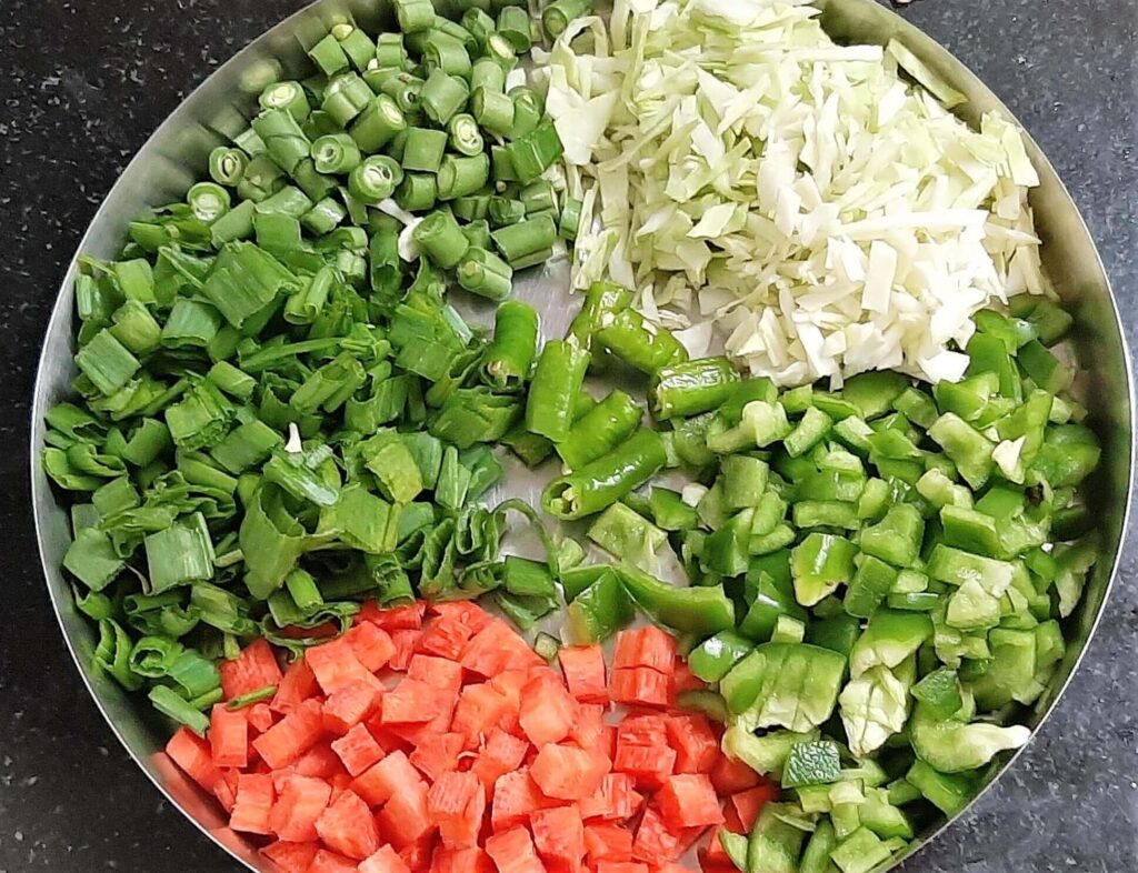 chopped vegetables for fried rice