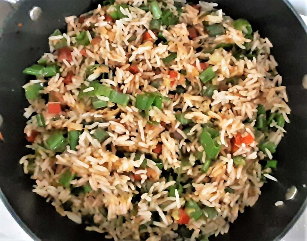 veg fried rice in a pan