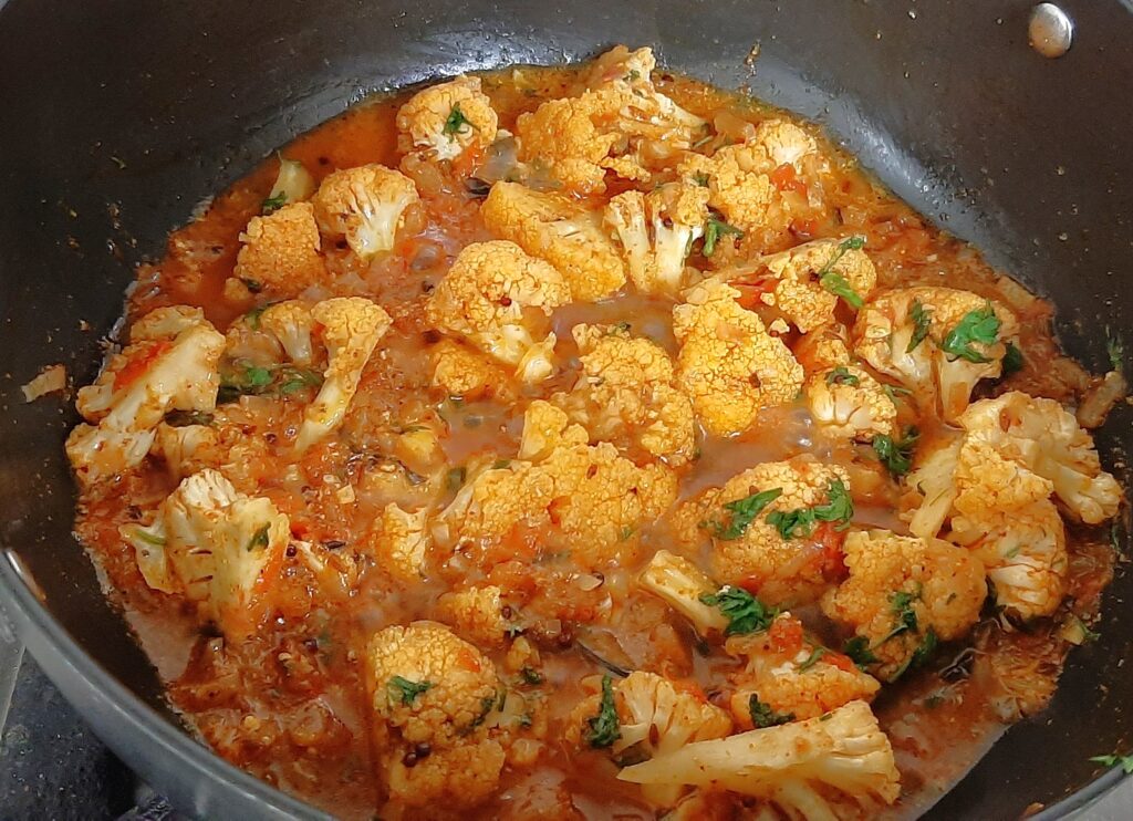 gobi masala curry in pan