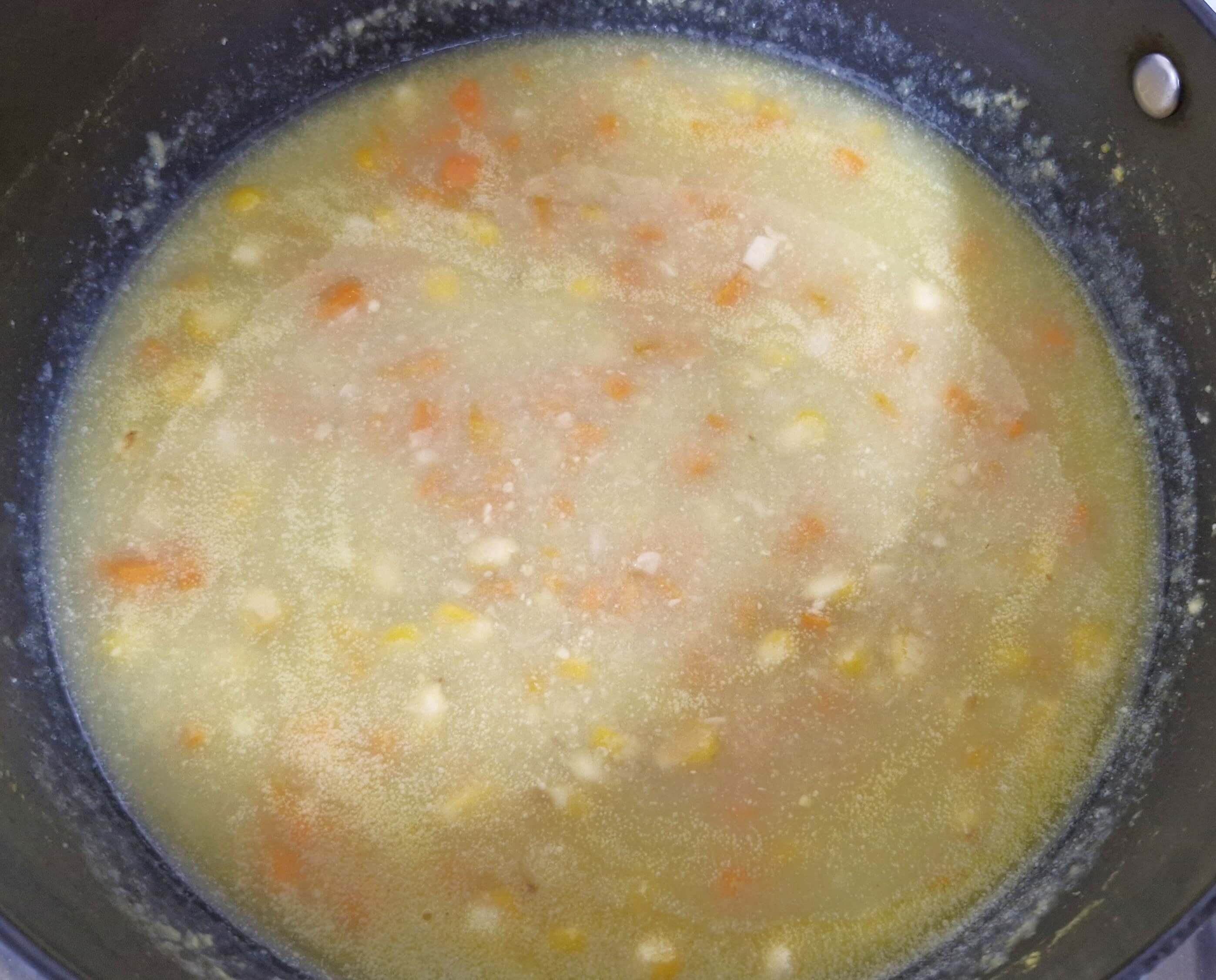 sweet corn soup in pan